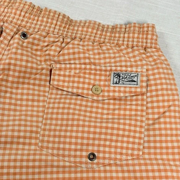 Polo Ralph Lauren Traveler Gingham Swim Trunk Shorts Men's M Orange 5.5" - Picture 16 of 16